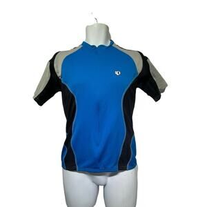 Pearl Izumi Mens Size M Full Zip Blue Black Color Block Cycling Jersey